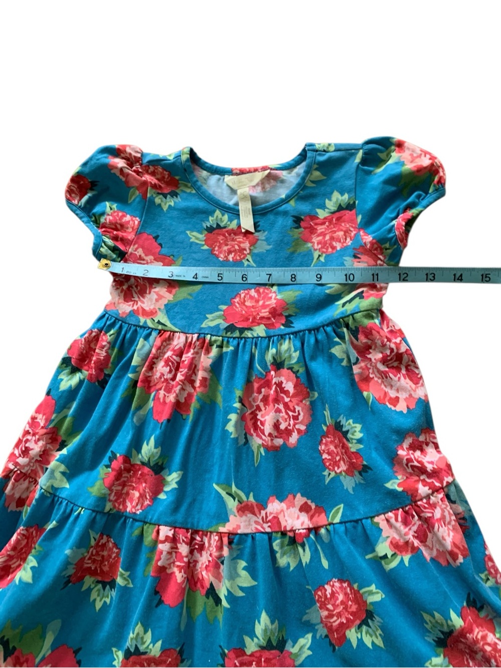 Matilda Jane Teal Blossom Pie Floral Tiered Dress with Pink Roses - Picture 4 of 6
